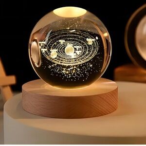 New USB 3D Night LED Light Galaxy Crystal Ball Table Lamp Wooden Stand Bedside